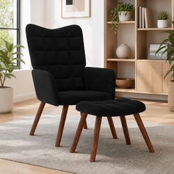 Stylish and Functional Black Velvet Armchair with Footstool