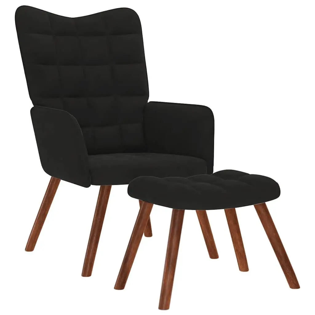 Armchair Recliner Black Velvet Relaxing Chair with Stool
