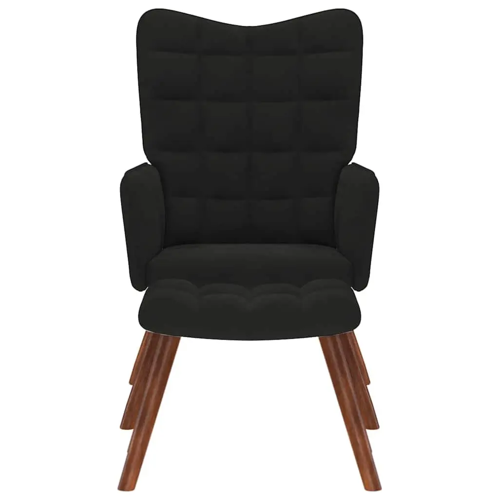 Armchair Recliner Black Velvet Relaxing Chair with Stool