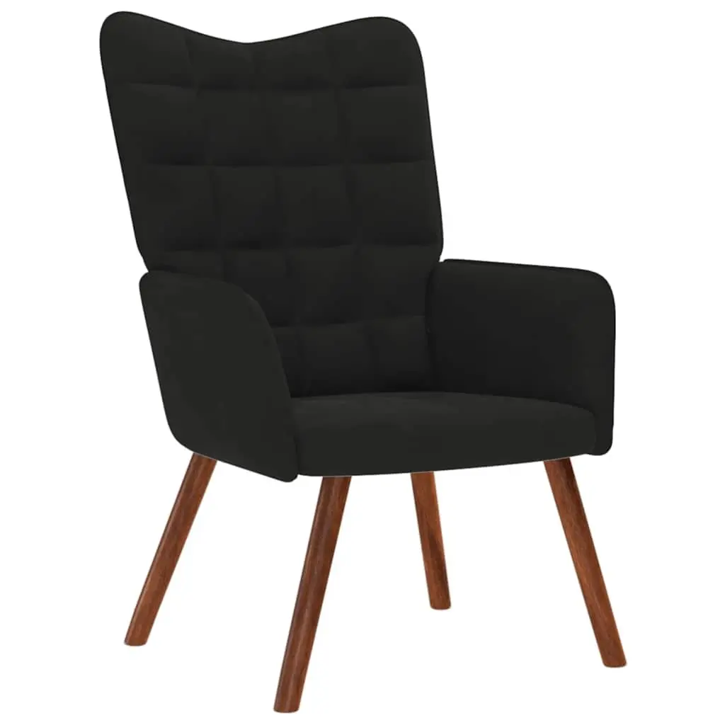 Armchair Recliner Black Velvet Relaxing Chair with Stool
