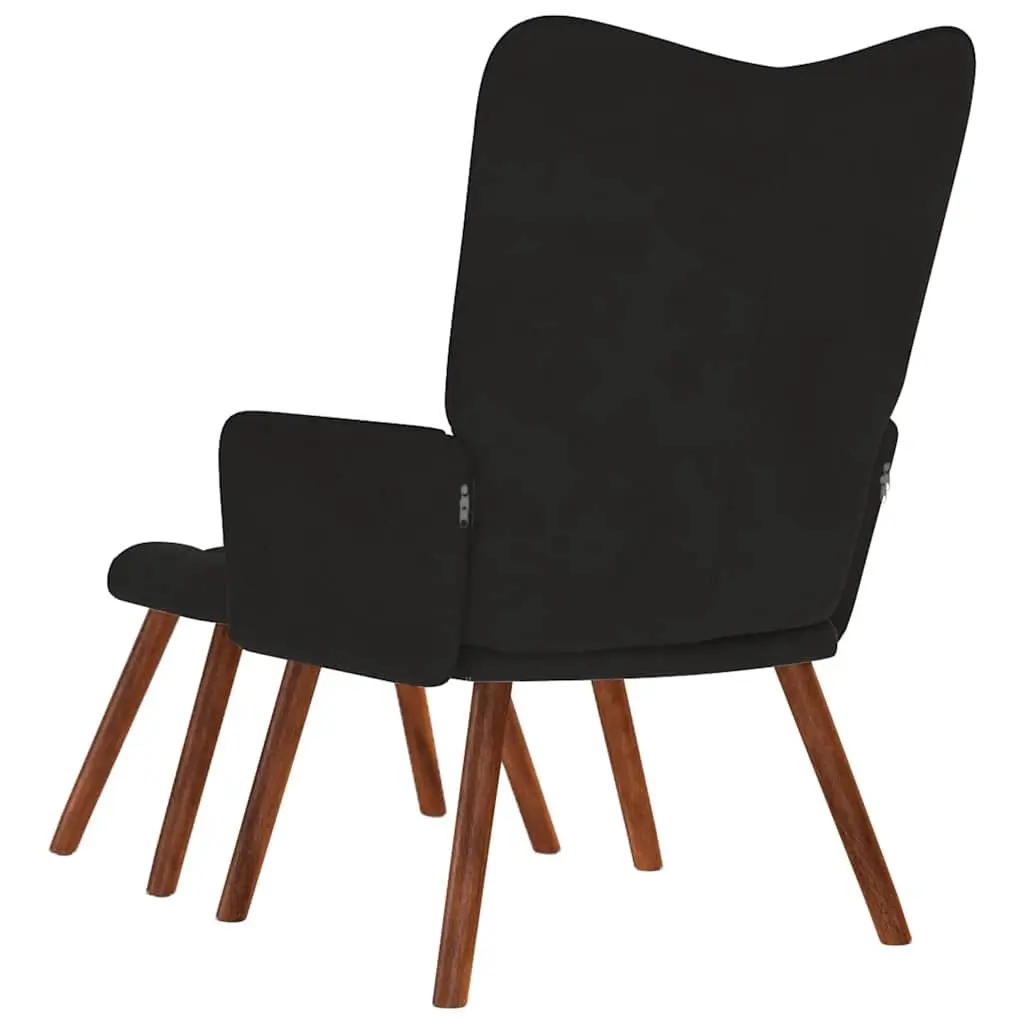 Armchair Recliner Black Velvet Relaxing Chair with Stool