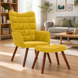 Yellow Velvet Relaxing Chair and Stool for Every Room