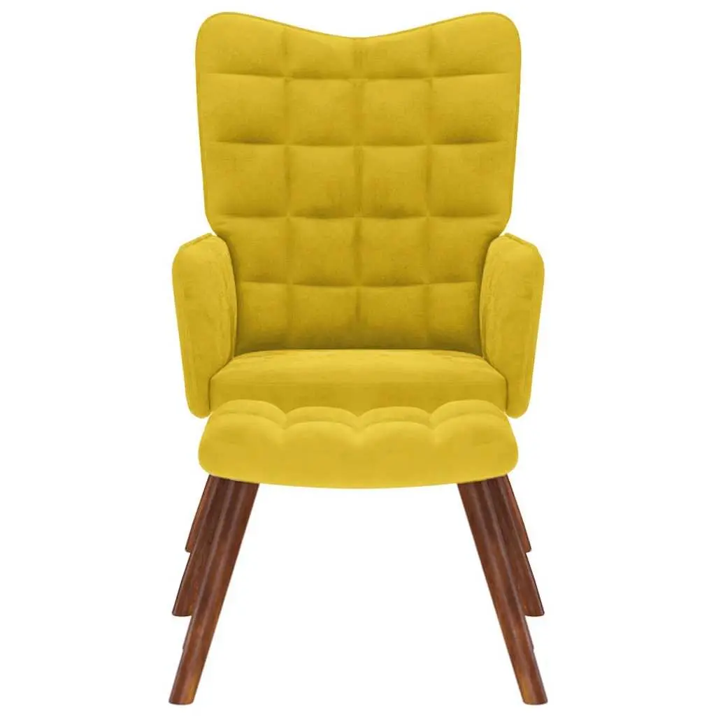Relaxing Armchair Footstool Yellow Velvet Living Room Seat