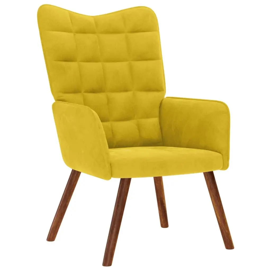 Relaxing Armchair Footstool Yellow Velvet Living Room Seat