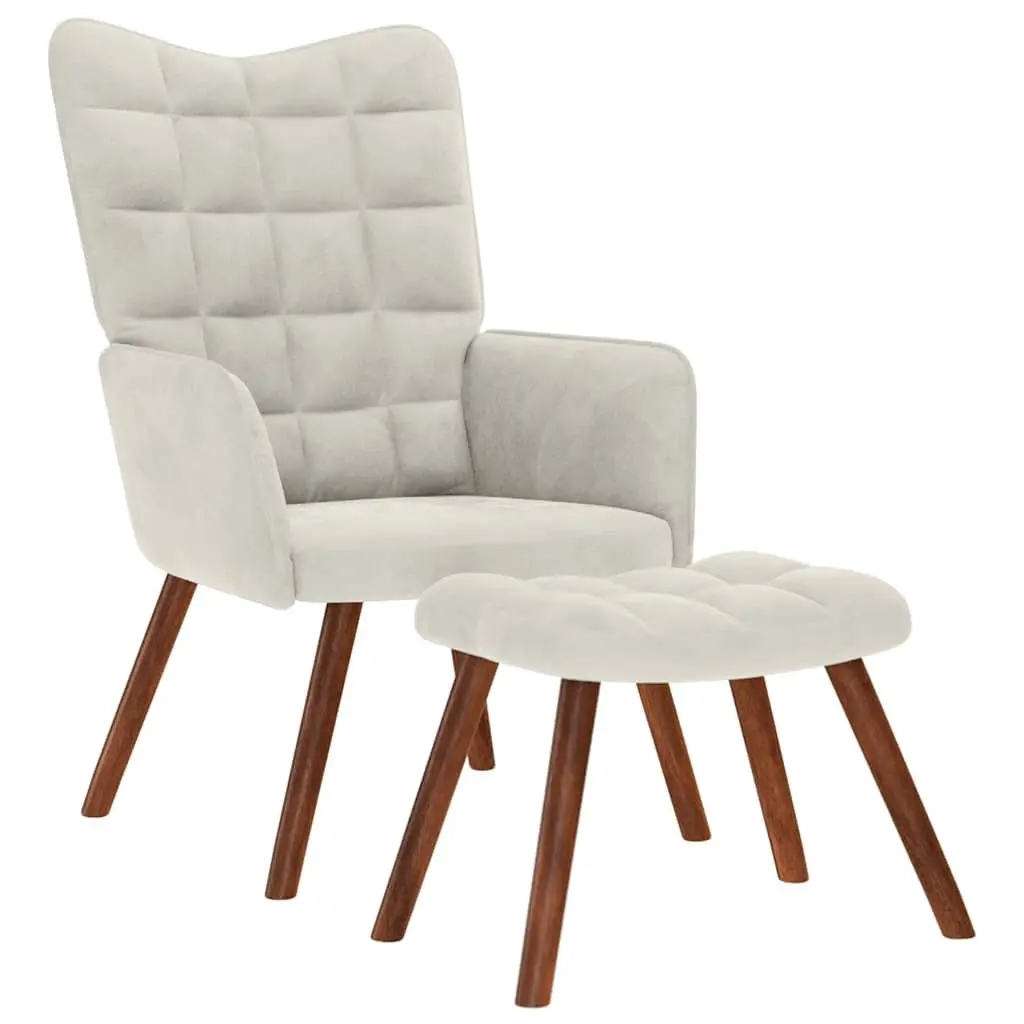 Relaxing Chair Cream Velvet Lounge Seat with Stool