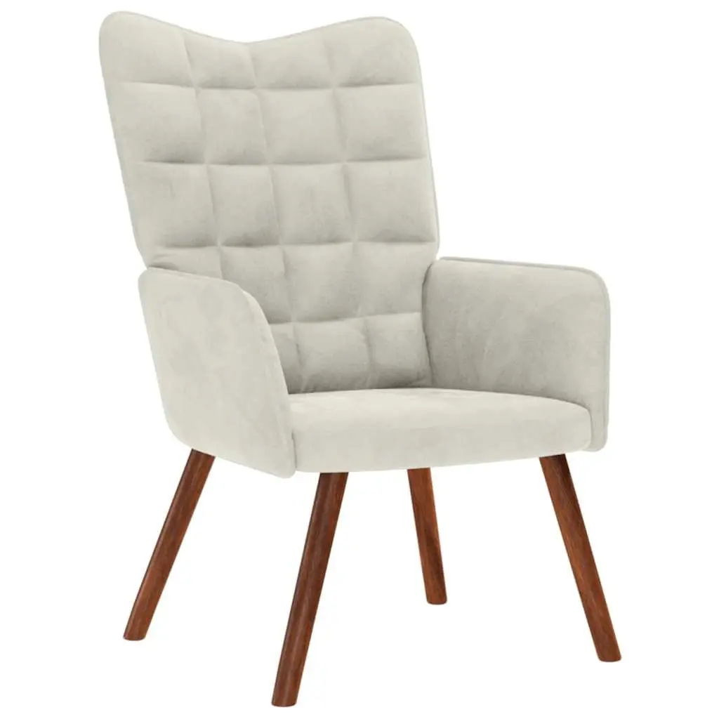 Relaxing Chair Cream Velvet Lounge Seat with Stool