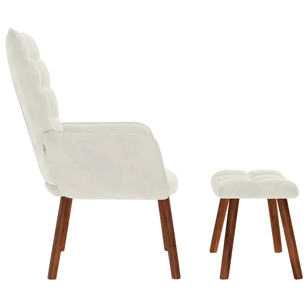 Relaxing Chair Cream Velvet Lounge Seat with Stool
