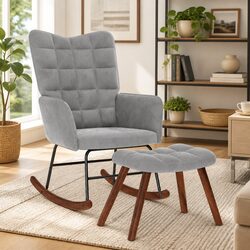 Grey Velvet Rocking Chair and Footstool Combo
