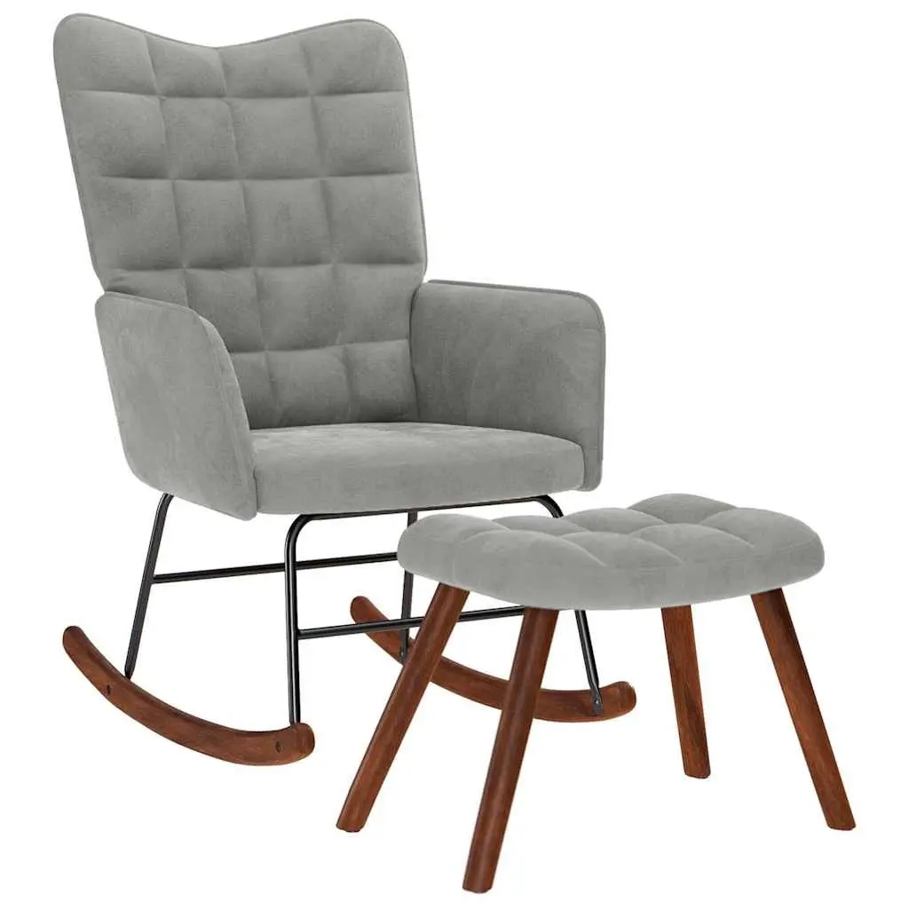Rocking Chair Grey Velvet Padded Armchair Lounge Seat with Footstool