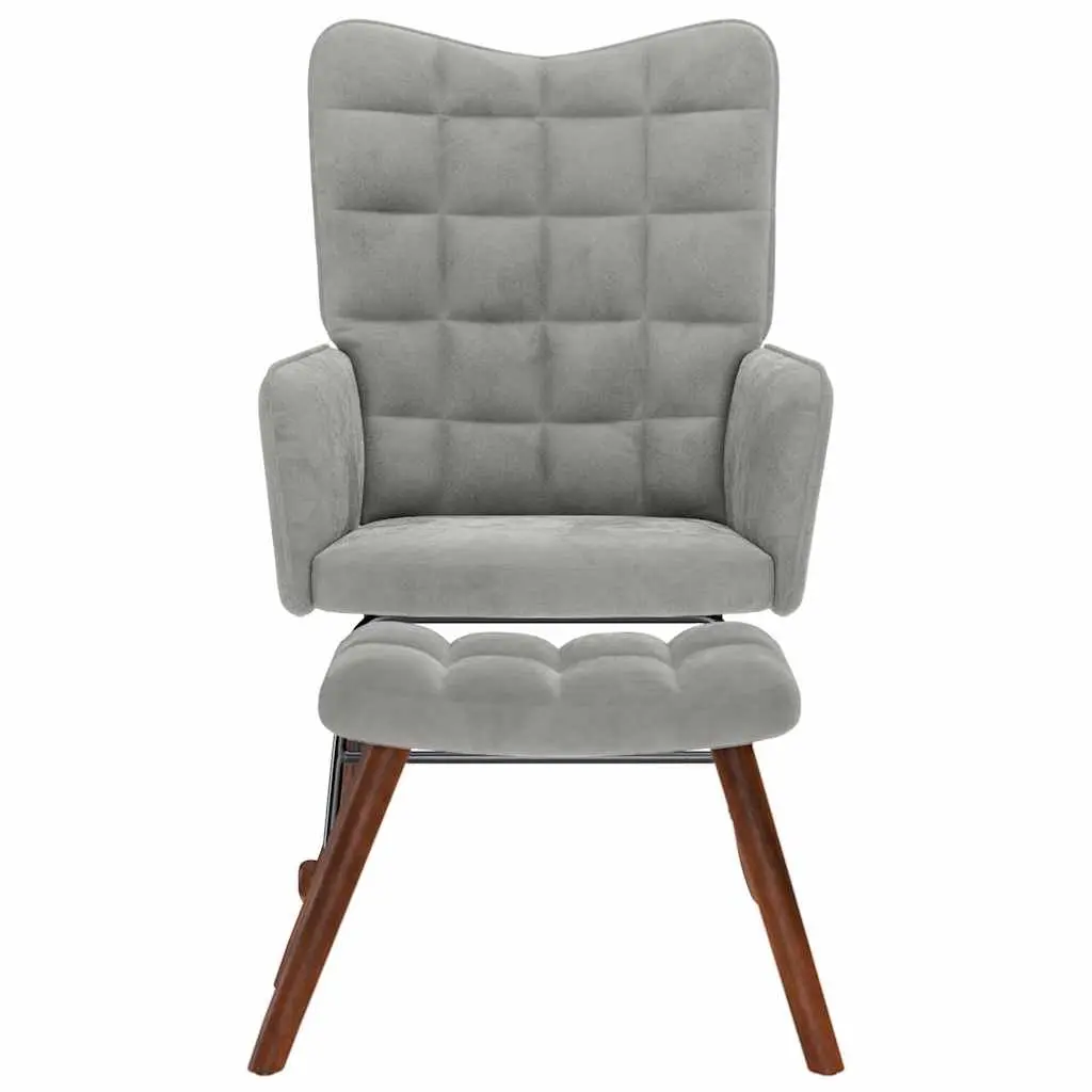 Rocking Chair Grey Velvet Padded Armchair Lounge Seat with Footstool