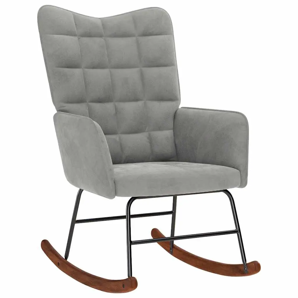 Rocking Chair Grey Velvet Padded Armchair Lounge Seat with Footstool
