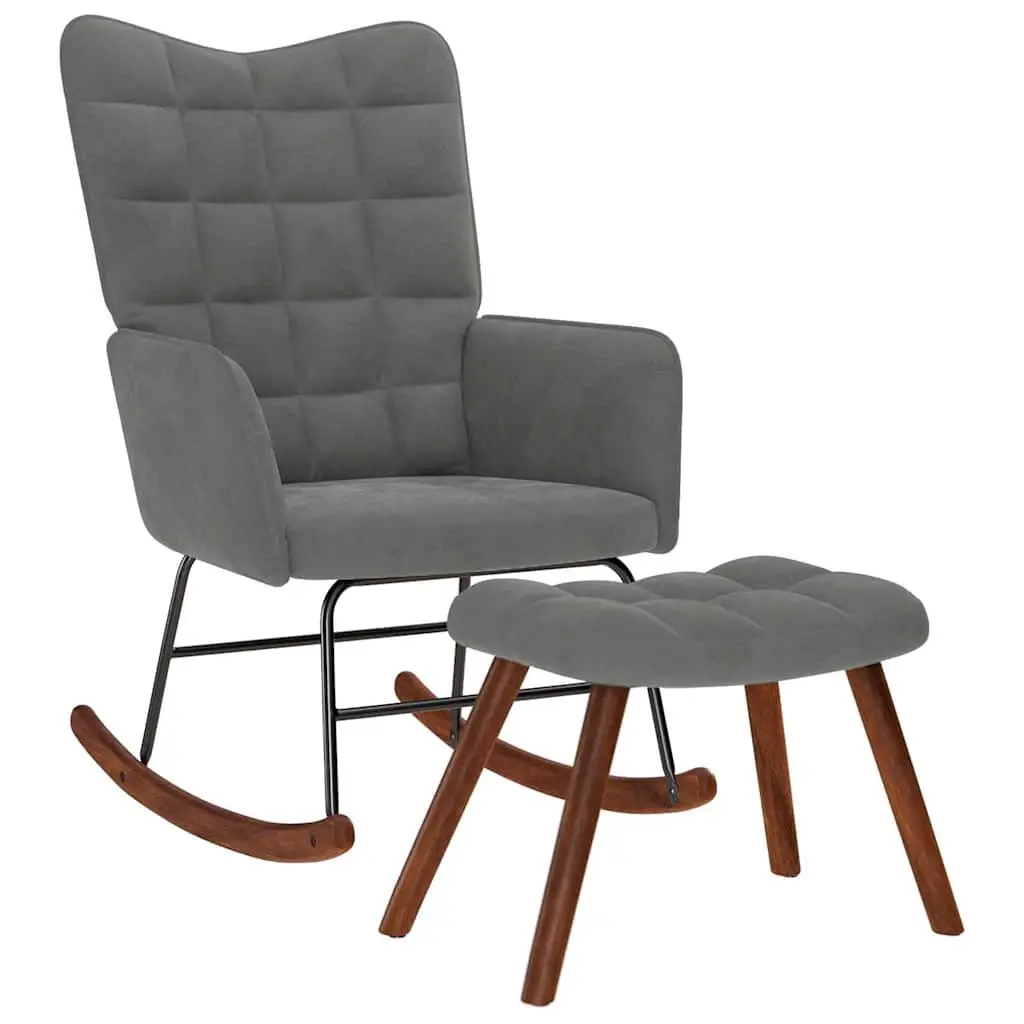 Rocking Chair with Footstool Lounge Seat Grey Velvet Padded Armchair