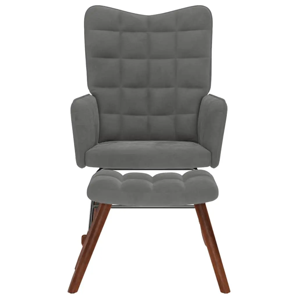 Rocking Chair with Footstool Lounge Seat Grey Velvet Padded Armchair