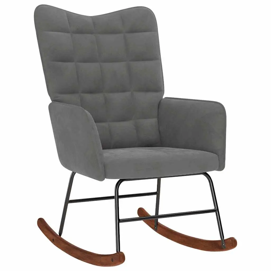 Rocking Chair with Footstool Lounge Seat Grey Velvet Padded Armchair