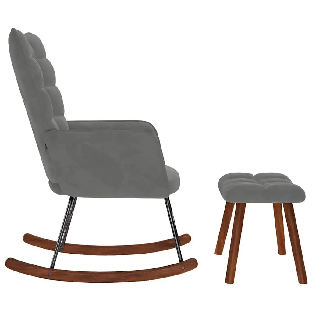 Rocking Chair with Footstool Lounge Seat Grey Velvet Padded Armchair