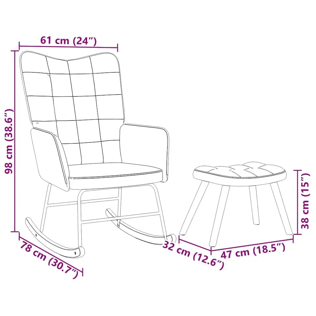Rocking Chair with Footstool Lounge Seat Grey Velvet Padded Armchair