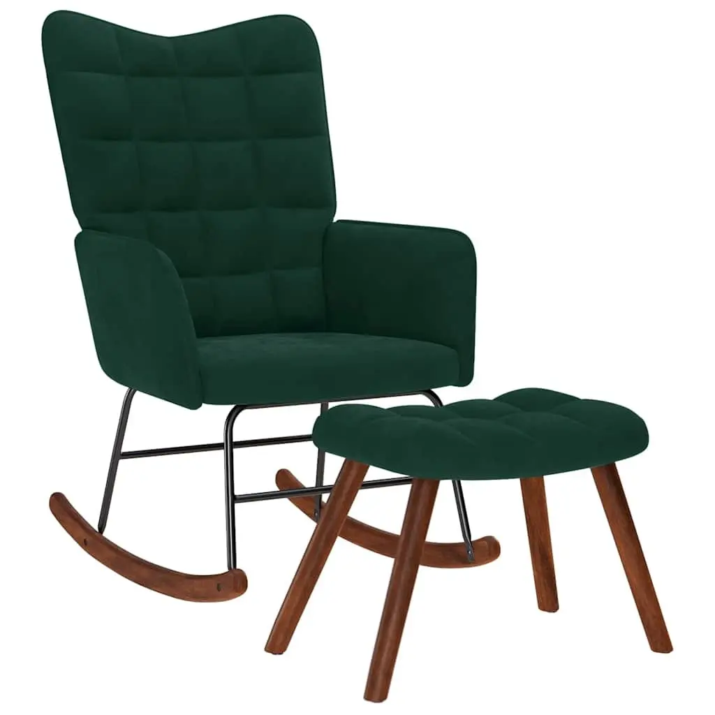 Rocking Chair with Stool Lounge Seat Dark Green Velvet