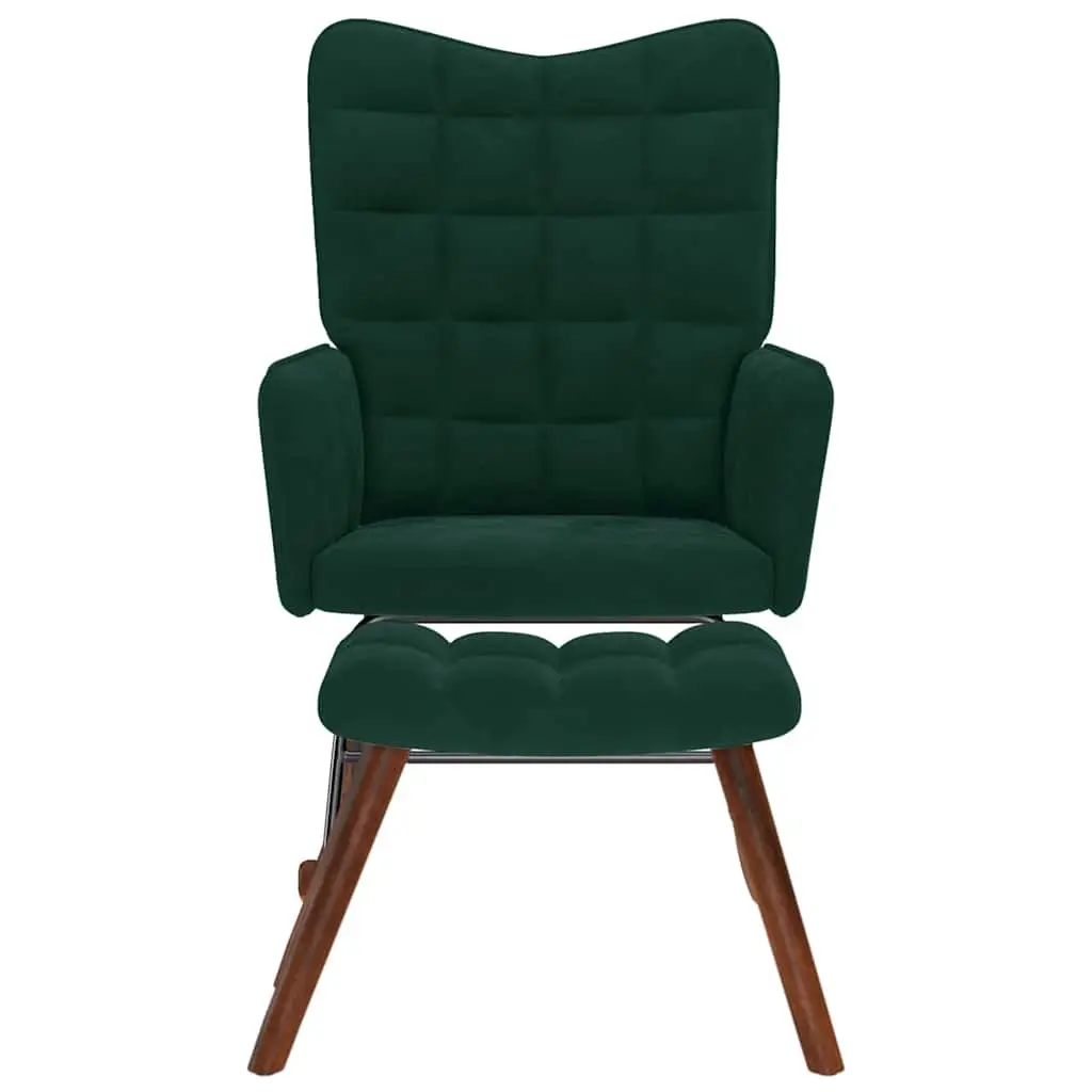 Rocking Chair with Stool Lounge Seat Dark Green Velvet