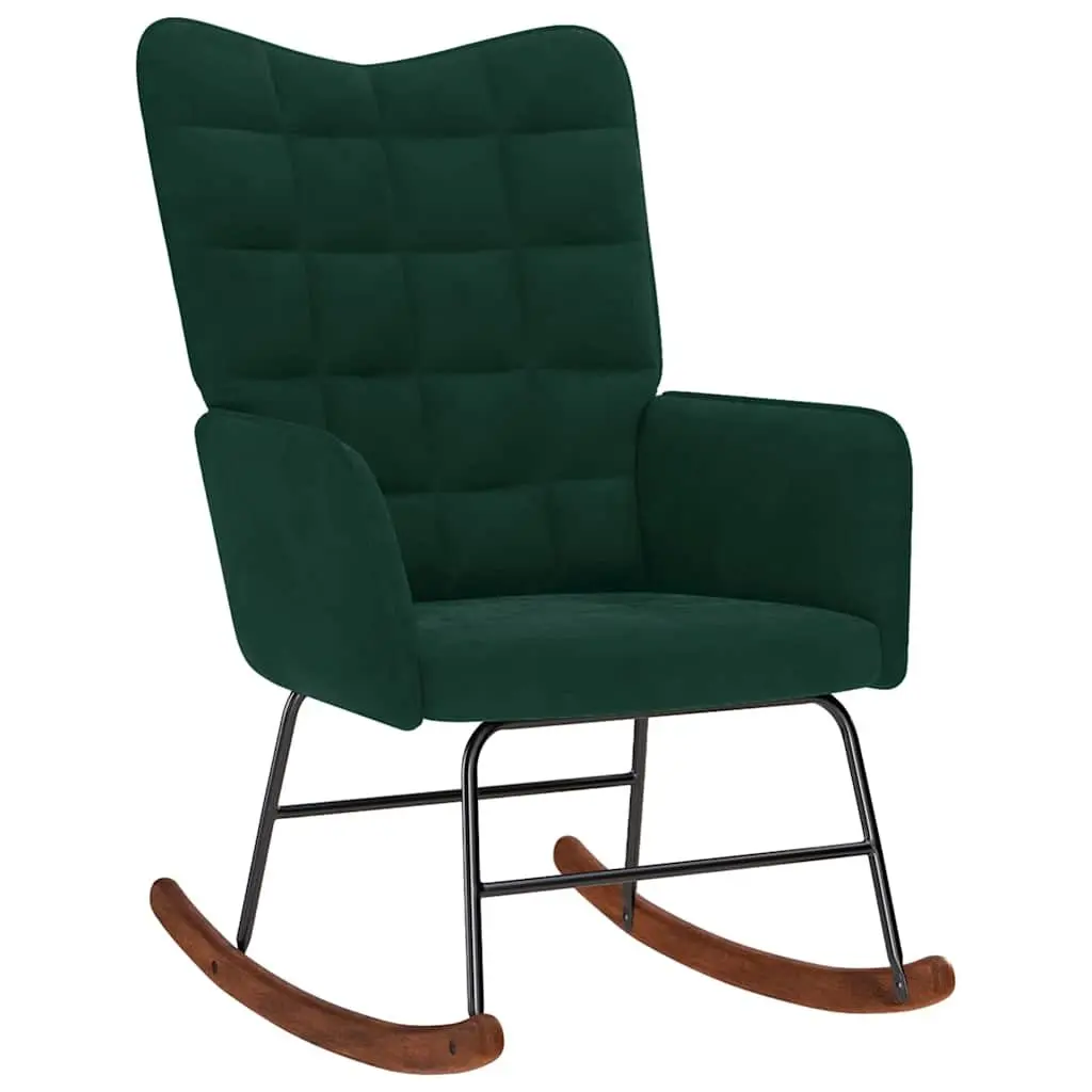 Rocking Chair with Stool Lounge Seat Dark Green Velvet