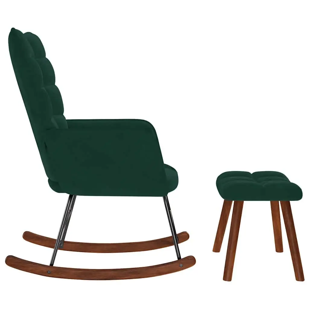 Rocking Chair with Stool Lounge Seat Dark Green Velvet