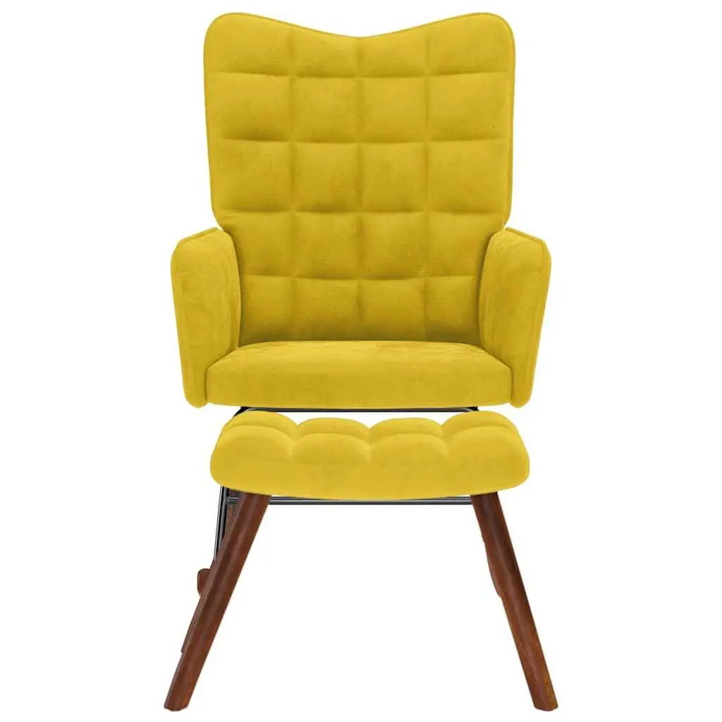 Rocking Chair with Stool Velvet Lounge Armchair Padded Seat Backrest Yellow