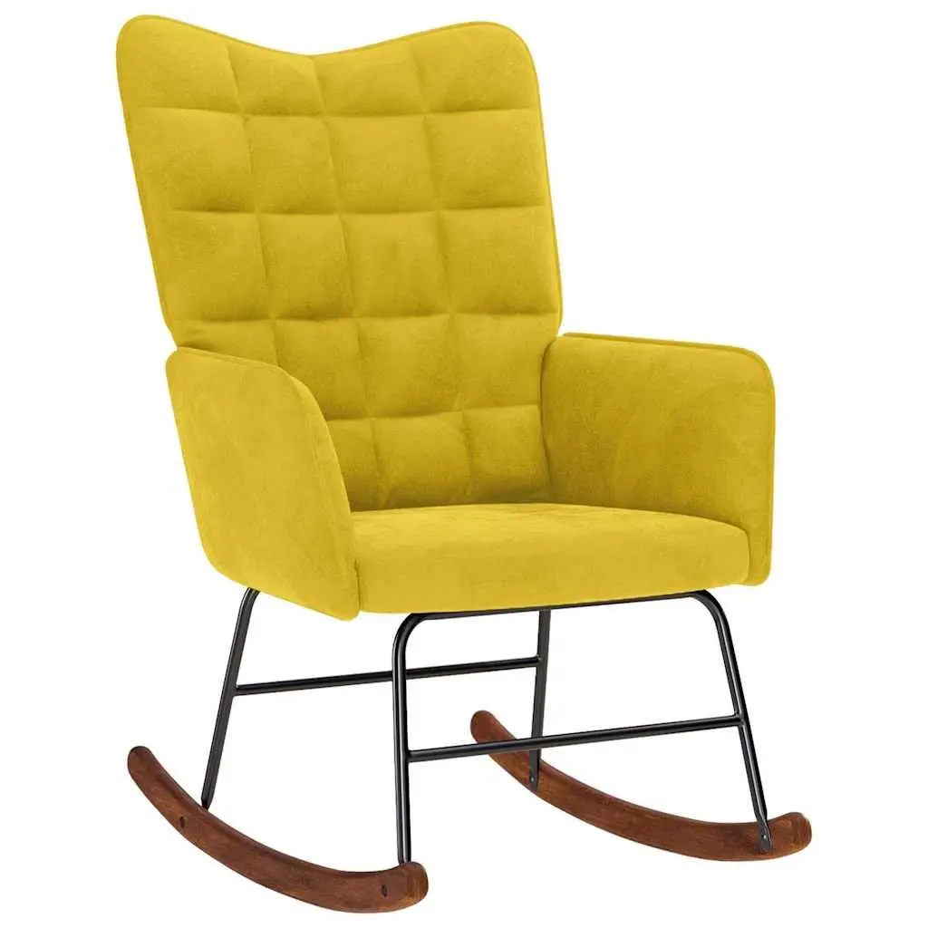 Rocking Chair with Stool Velvet Lounge Armchair Padded Seat Backrest Yellow