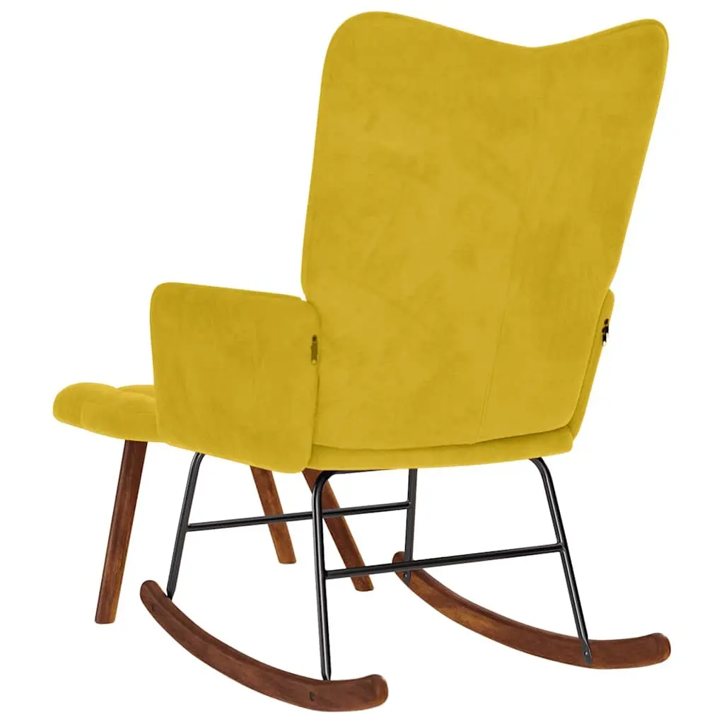 Rocking Chair with Stool Velvet Lounge Armchair Padded Seat Backrest Yellow