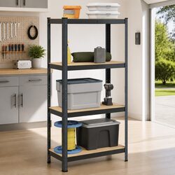 4-Layer Industrial Storage Shelf Anthracite Steel Frame Engineered Wood Garage