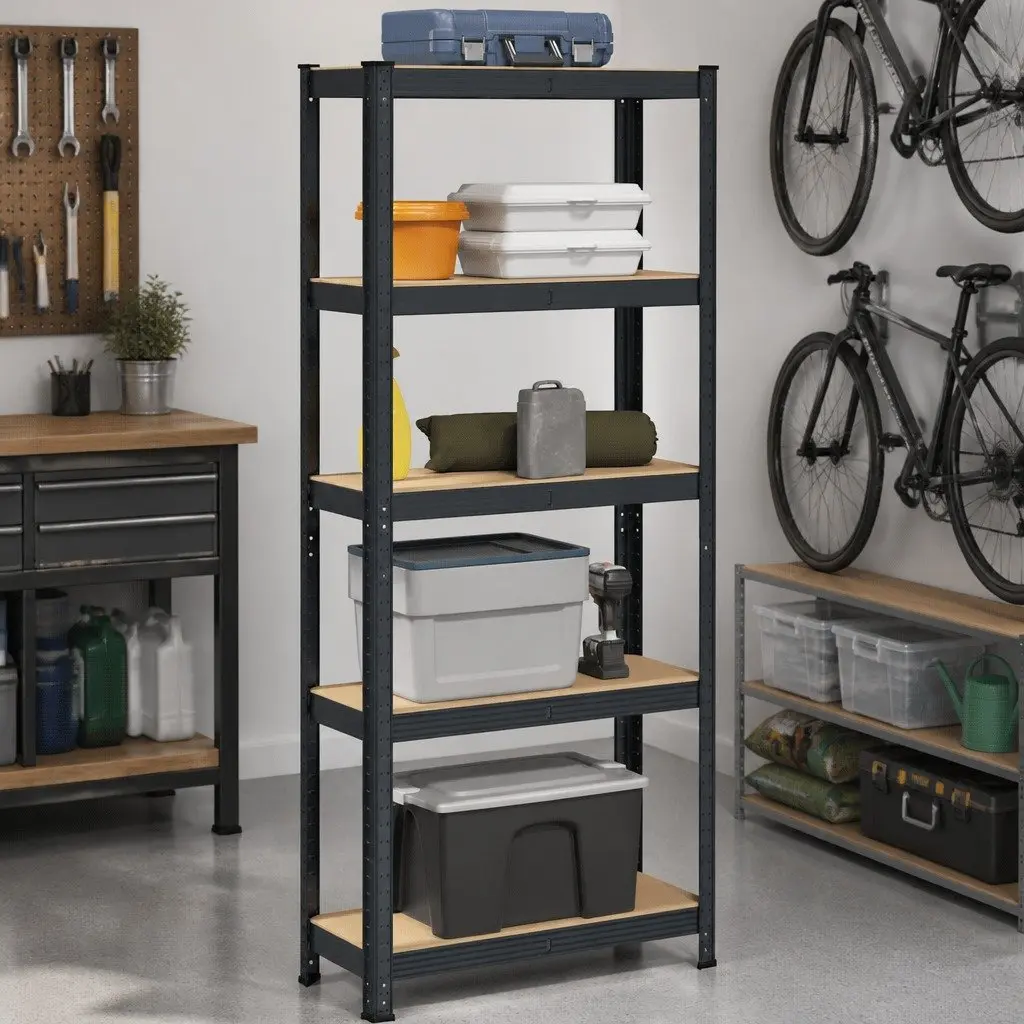 5 Layer Storage Shelf Anthracite Steel Frame Engineered Wood Adjustable for Garage