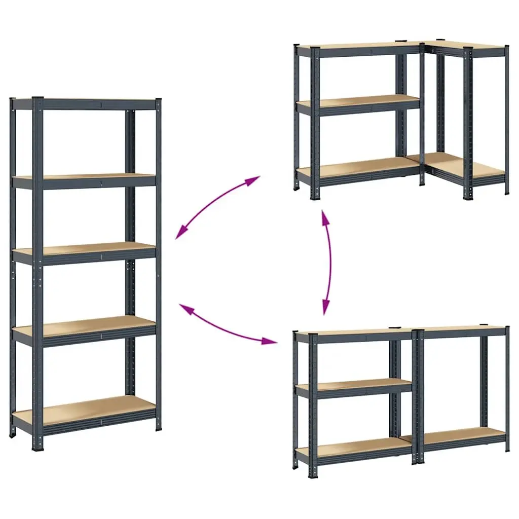 5 Layer Storage Shelf Anthracite Steel Frame Engineered Wood Adjustable for Garage