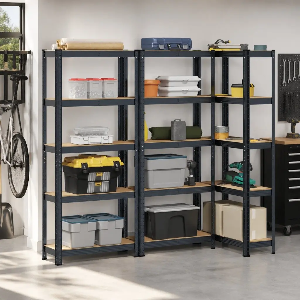 Industrial Storage Shelves 5 Layer Steel Engineered Wood Garage Shelving Unit Anthracite