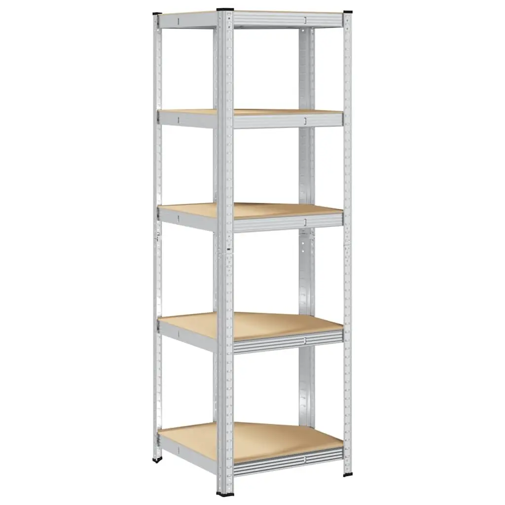 Corner Shelf Rack Industrial Storage 5 Layers Engineered Wood Steel Frame Silver