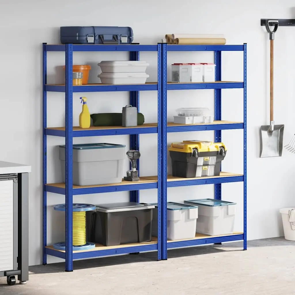 5-Layer Storage Shelves Heavy-Duty Steel Engineered Wood Blue Garage Rack 2 Pack