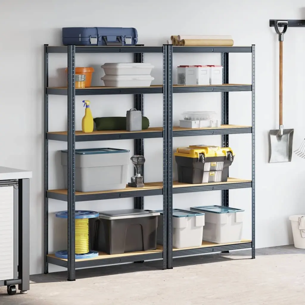 5-Layer Storage Shelves Steel Frame Engineered Wood Anthracite 2pc