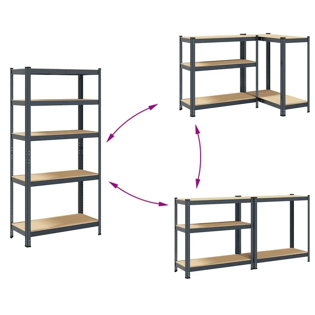 5-Layer Storage Shelves Steel Frame Engineered Wood Anthracite 2pc