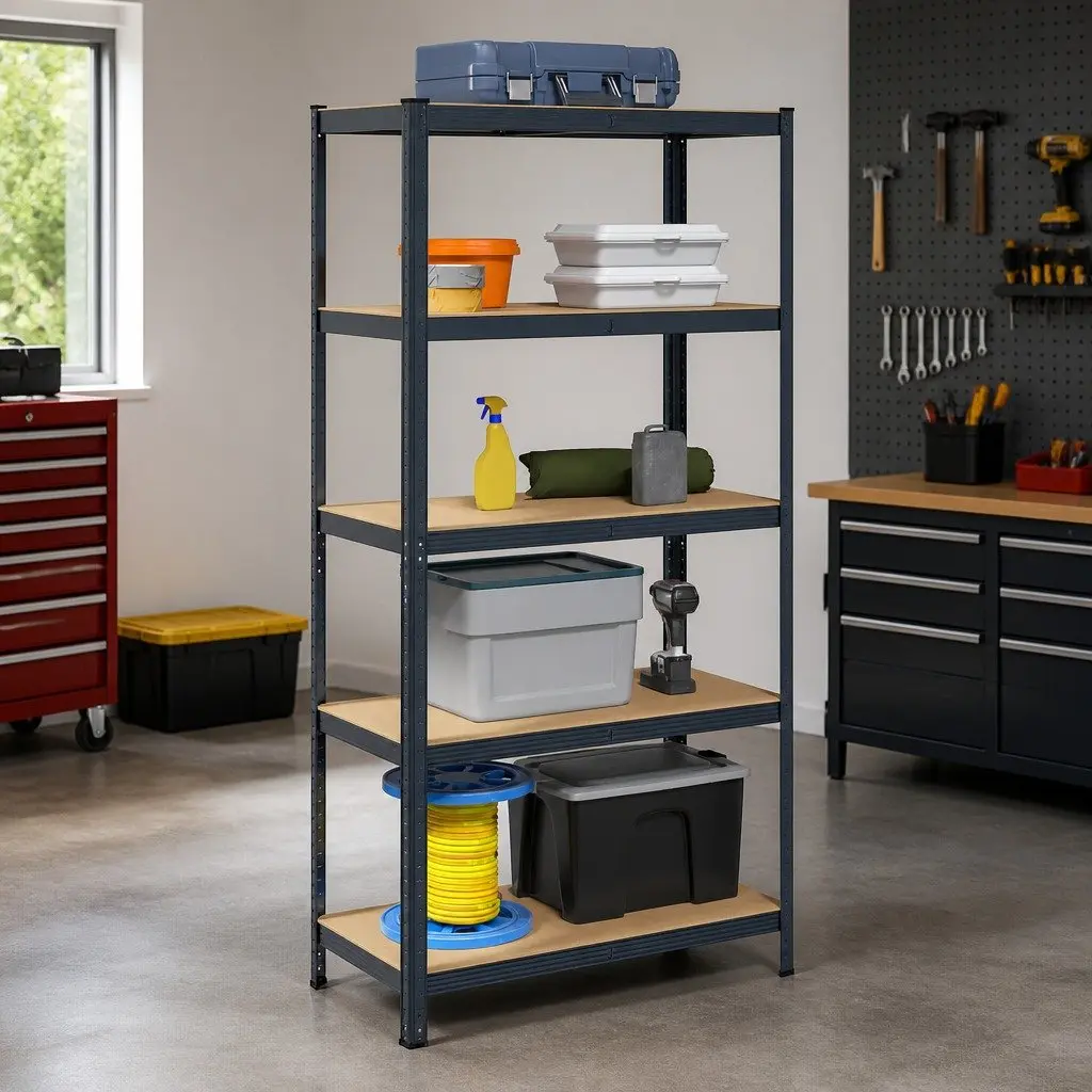 5-Layer Storage Shelf Anthracite Steel Engineered Wood Garage
