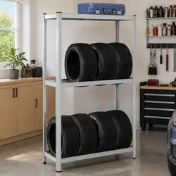 2-Layer Industrial Tyre Shelf Storage Rack Garage Workshop Silver Steel