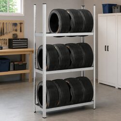 Value-Driven 3-Layer Tyre Shelf - Silver Steel Design