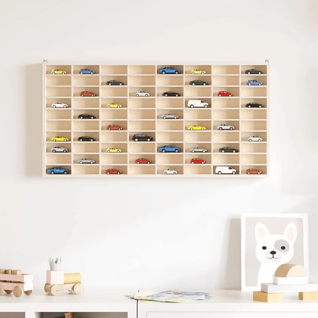 Wooden Display Case Wall Mounted Organiser 80 Compartments Brown