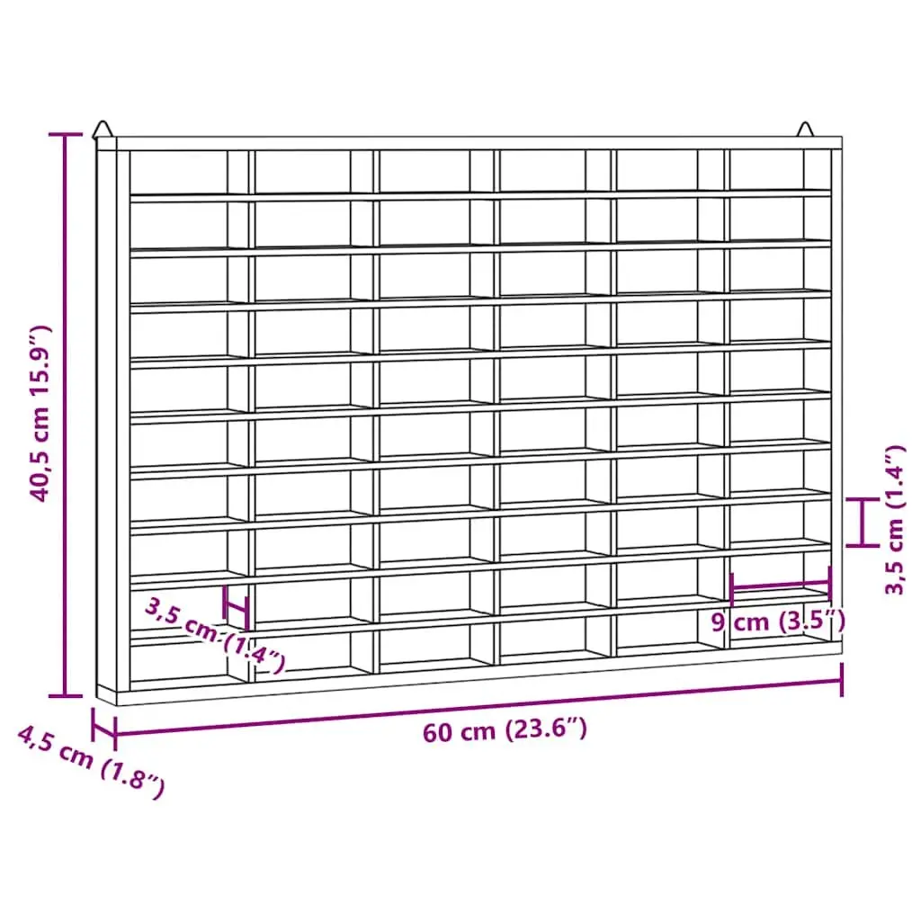 Wooden Display Case Wall Mounted Organizer 60 Compartments Brown