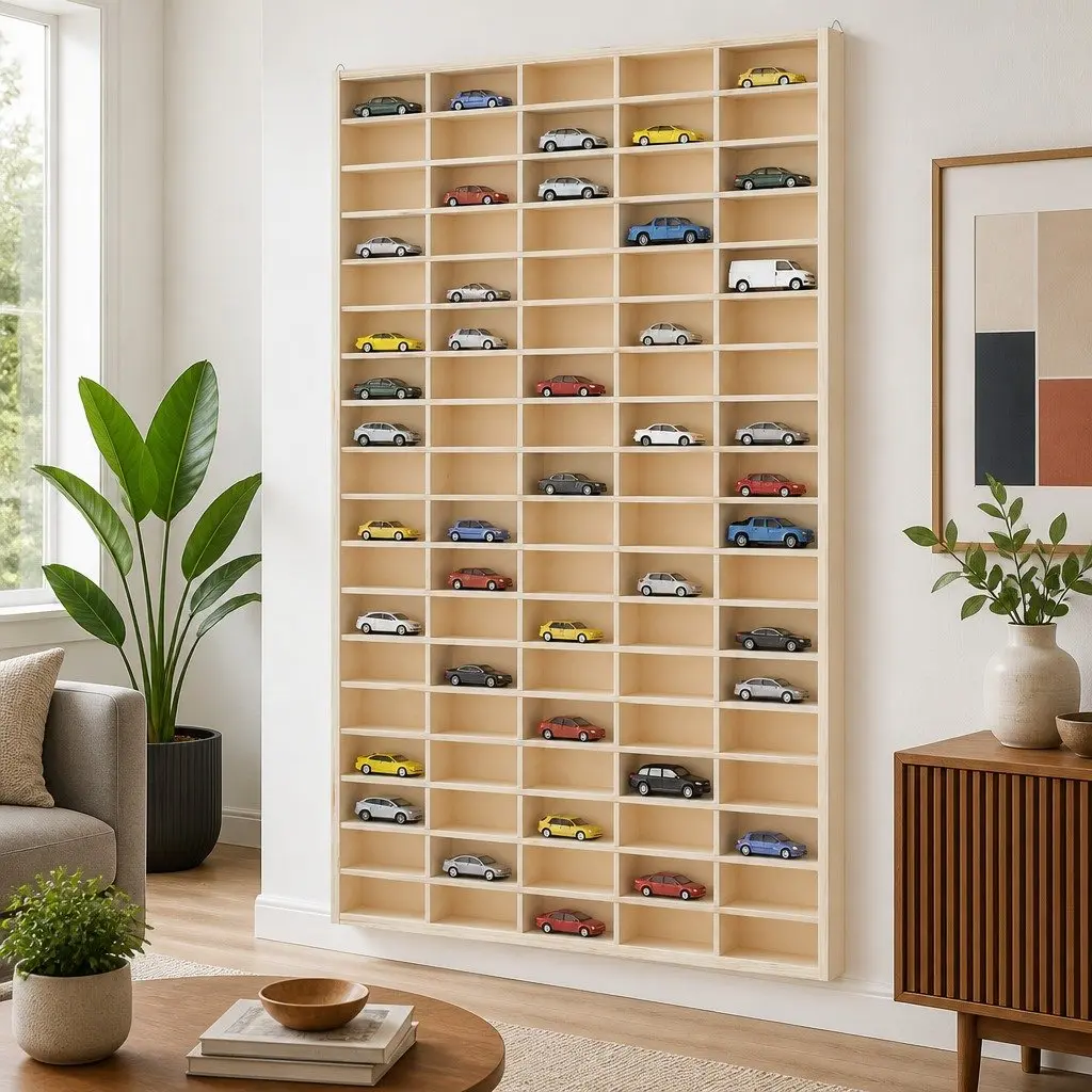 Wooden Wall Mounted Display Case 90 Compartments Collector Storage Organizer