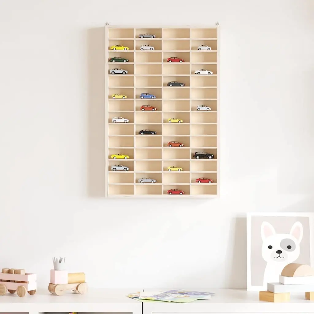 Wooden Display Case Wall Mounted Organiser 56 Compartments Brown
