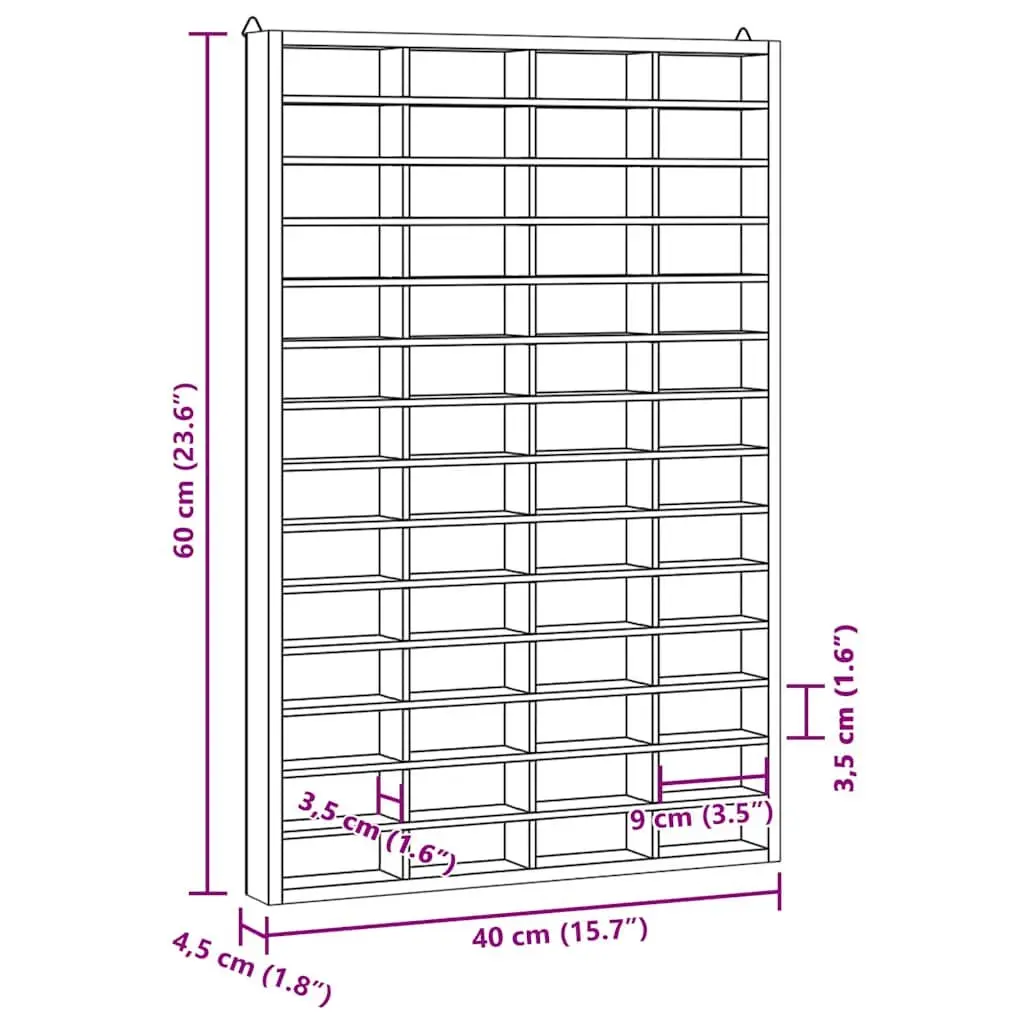 Wooden Display Case Wall Mounted Organiser 56 Compartments Brown