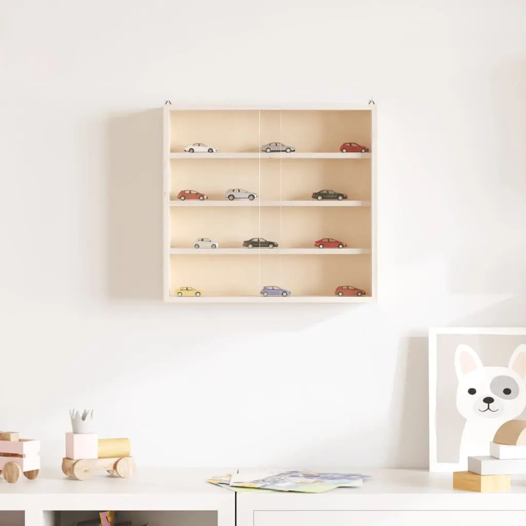Wooden Wall Mounted Display Cabinet with Doors 4 Shelves Brown Collector