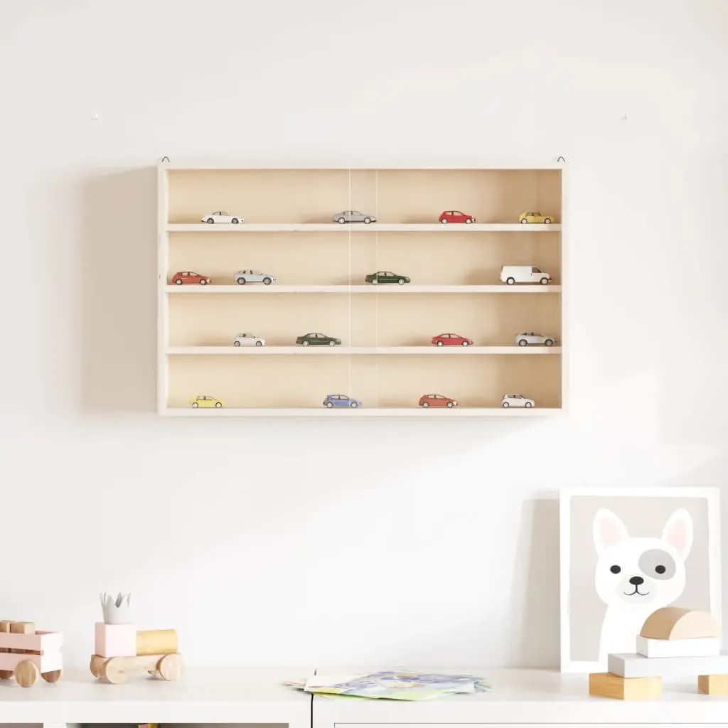 Wooden Wall Mounted Display Cabinet Collector Storage Case 4 Shelves Brown