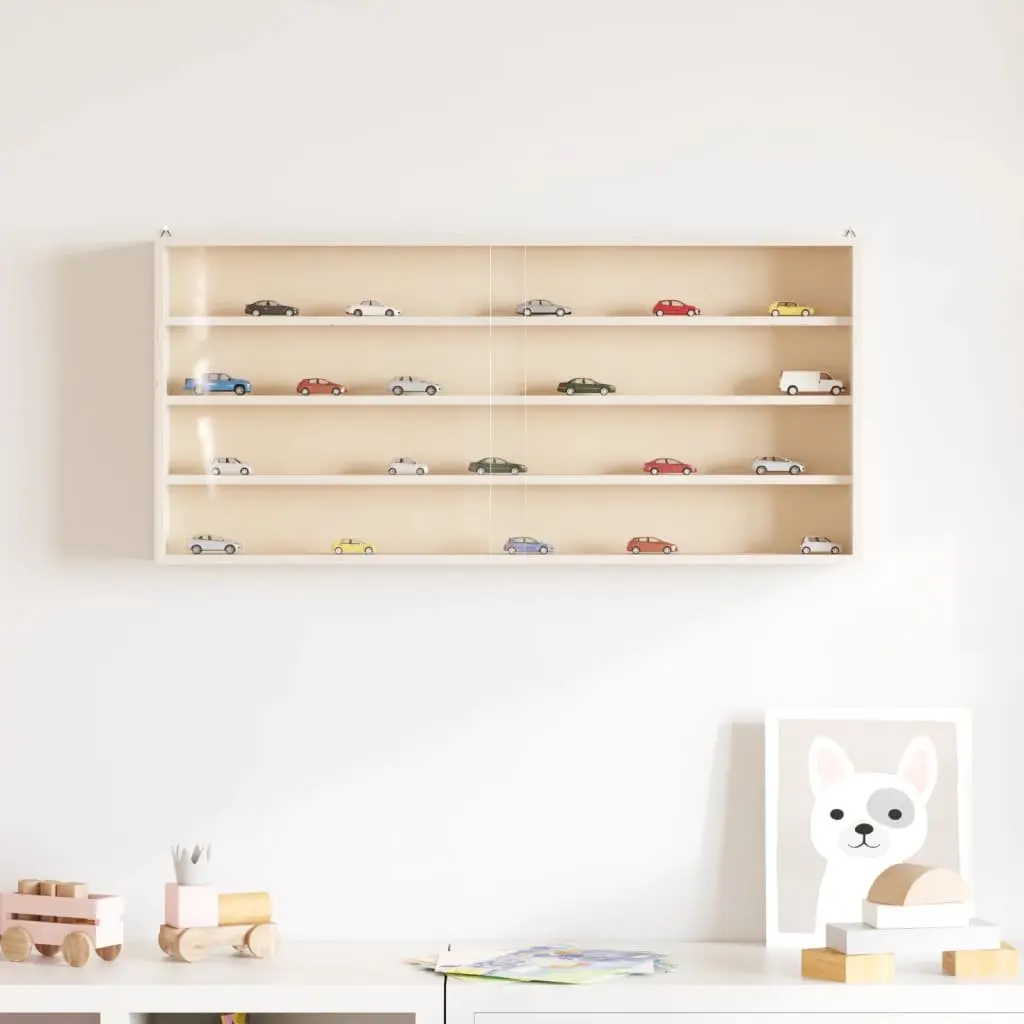 Wooden Display Case Wall Mounted Organiser 4 Shelves Brown