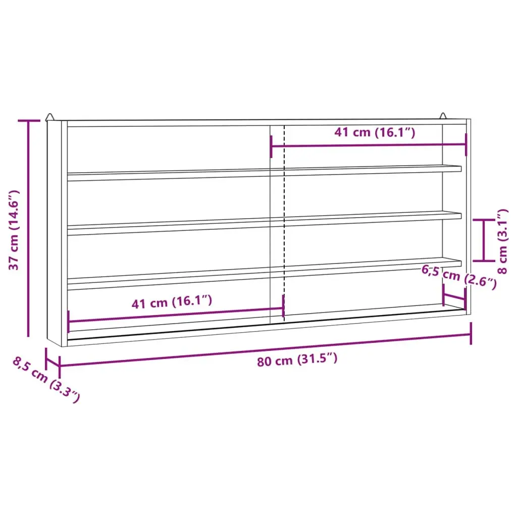 Wooden Display Case Wall Mounted Organiser 4 Shelves Brown