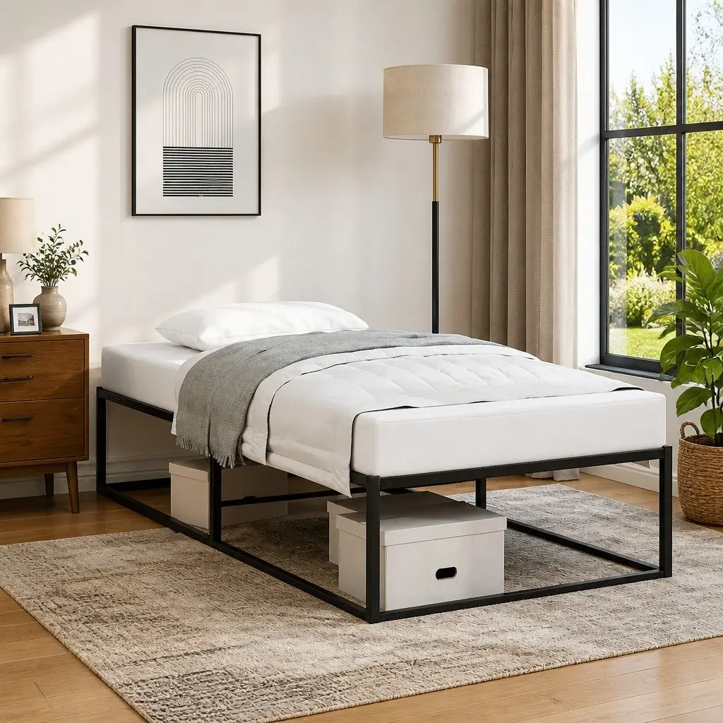 Metal Bed Frame with Under-Bed Storage