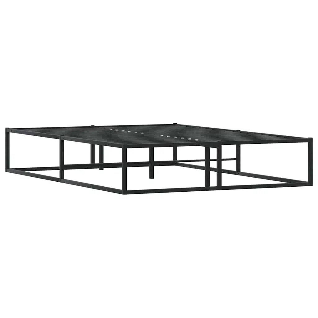Metal Bed Frame Slatted Base 137x187 cm Black Storage Space Bedroom