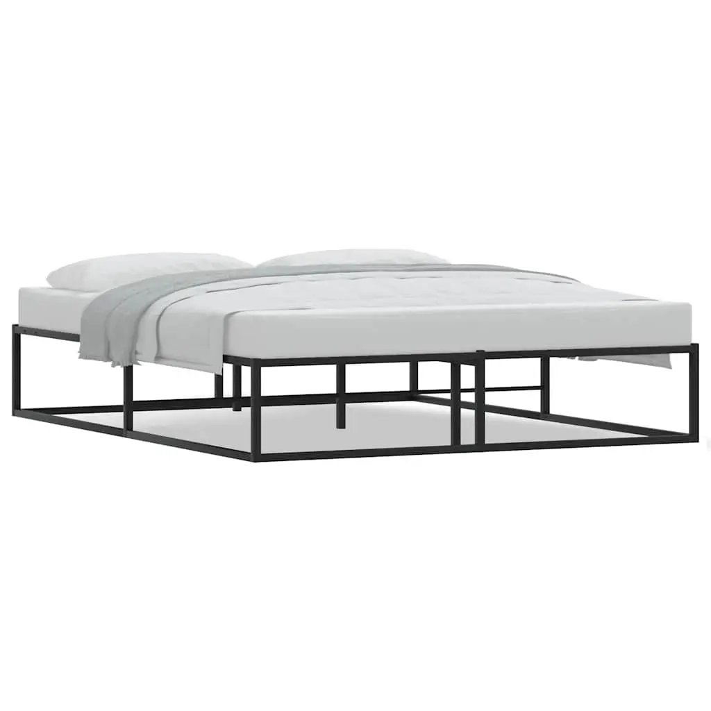 Metal Bed Frame Queen Storage Space 153x203 cm Black Slatted Base